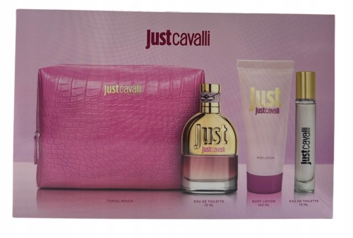 Zestaw Roberto Cavalli Just Cavalli 75 ml+15 ml + balsam 100 ml+kosmetyczka